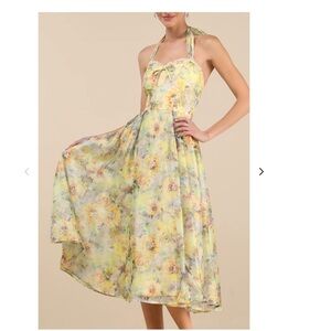 Lulu’s Galia Yellow Multi Floral Halter Midi Dress - XL - NWT